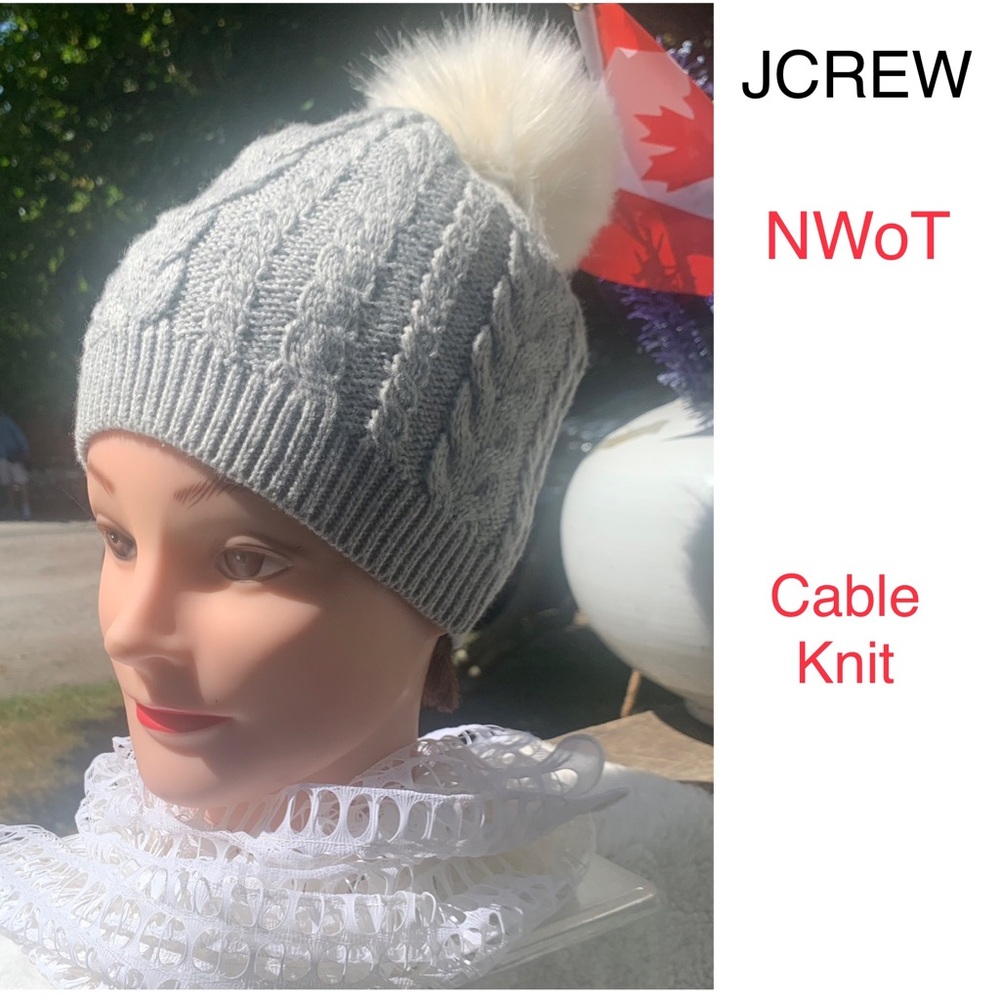 NWoT JCrew Light Gray Cable Knit Beanie with Pom-Pom
